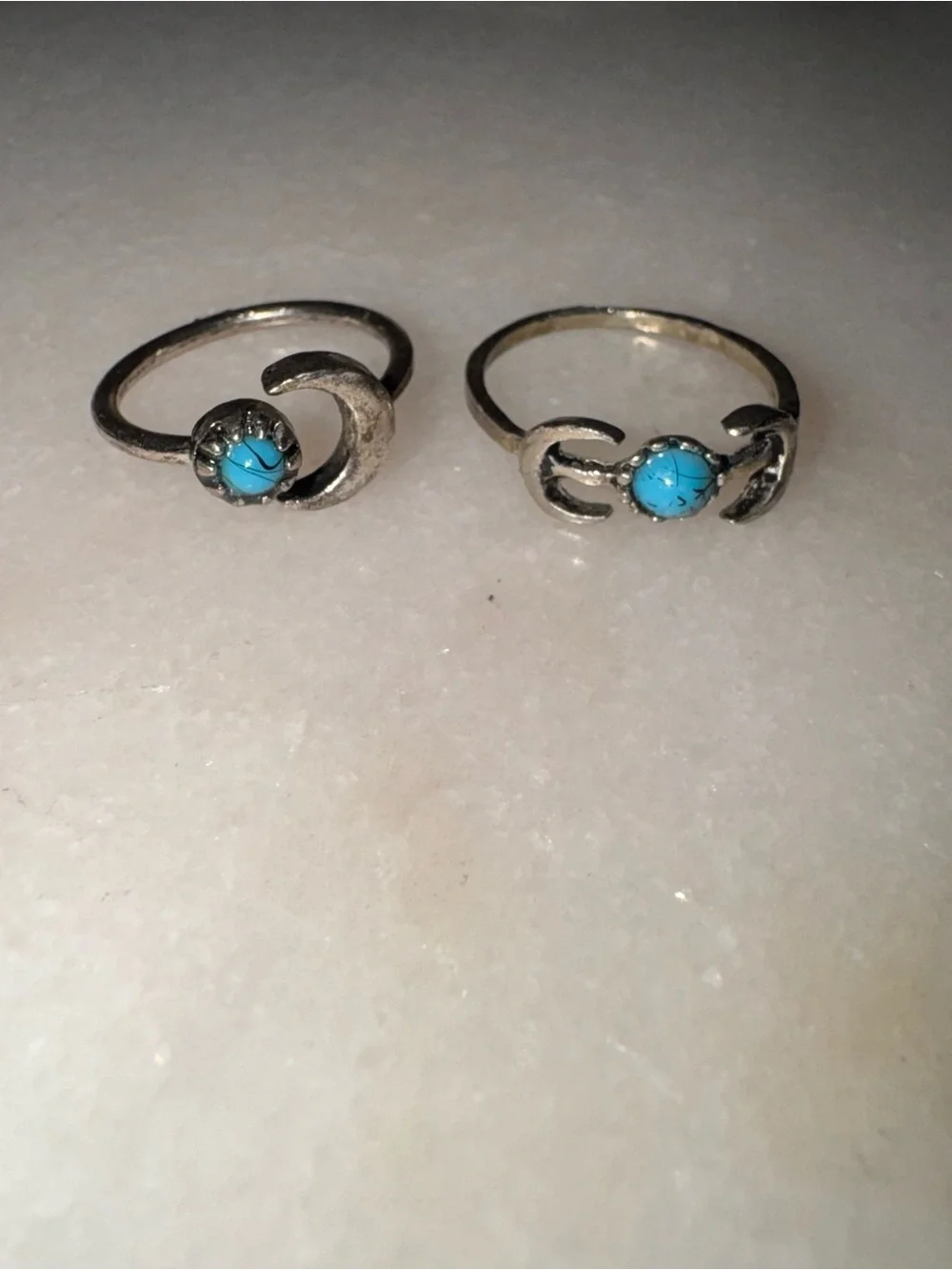 Set of 2 silver tone moon rings